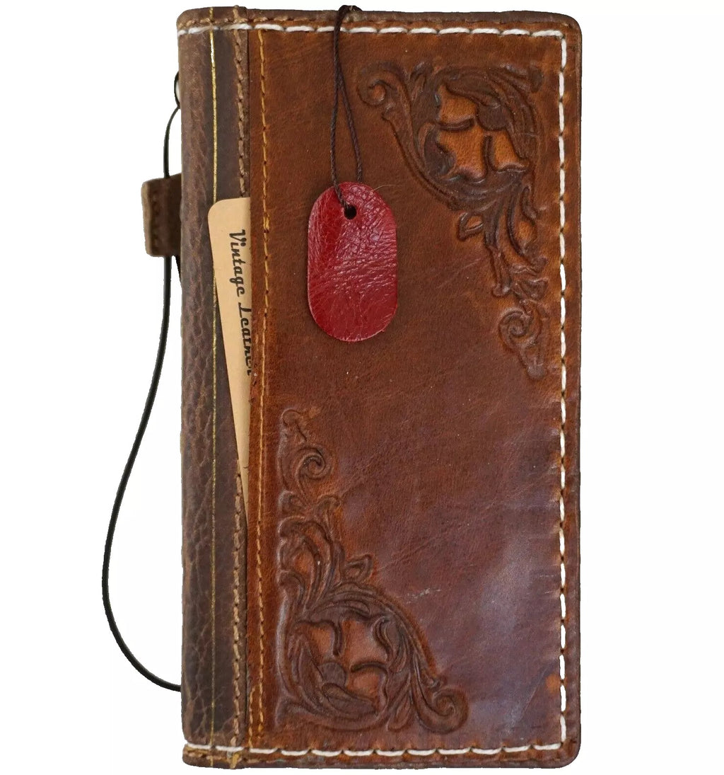 Handmade genuine leather phone case for iPhone 13-16 Pro Max, with wallet and sewing Bible design by DAVISCASE.