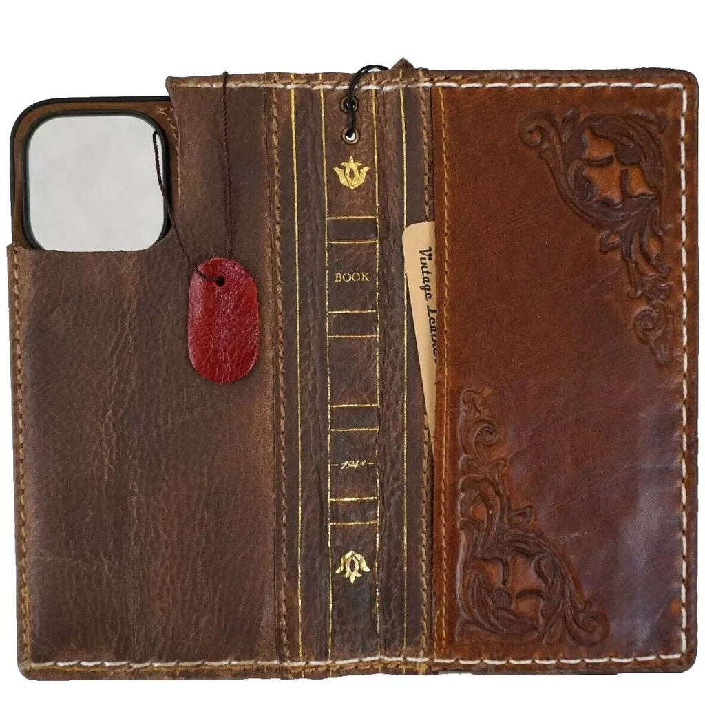 Genuine tan leather Galaxy S26/S25/S23/S24 Ultra Note Edge Z Fold 3/4/5/6/7 case with wallet and Bible book cover by DAVISCASE