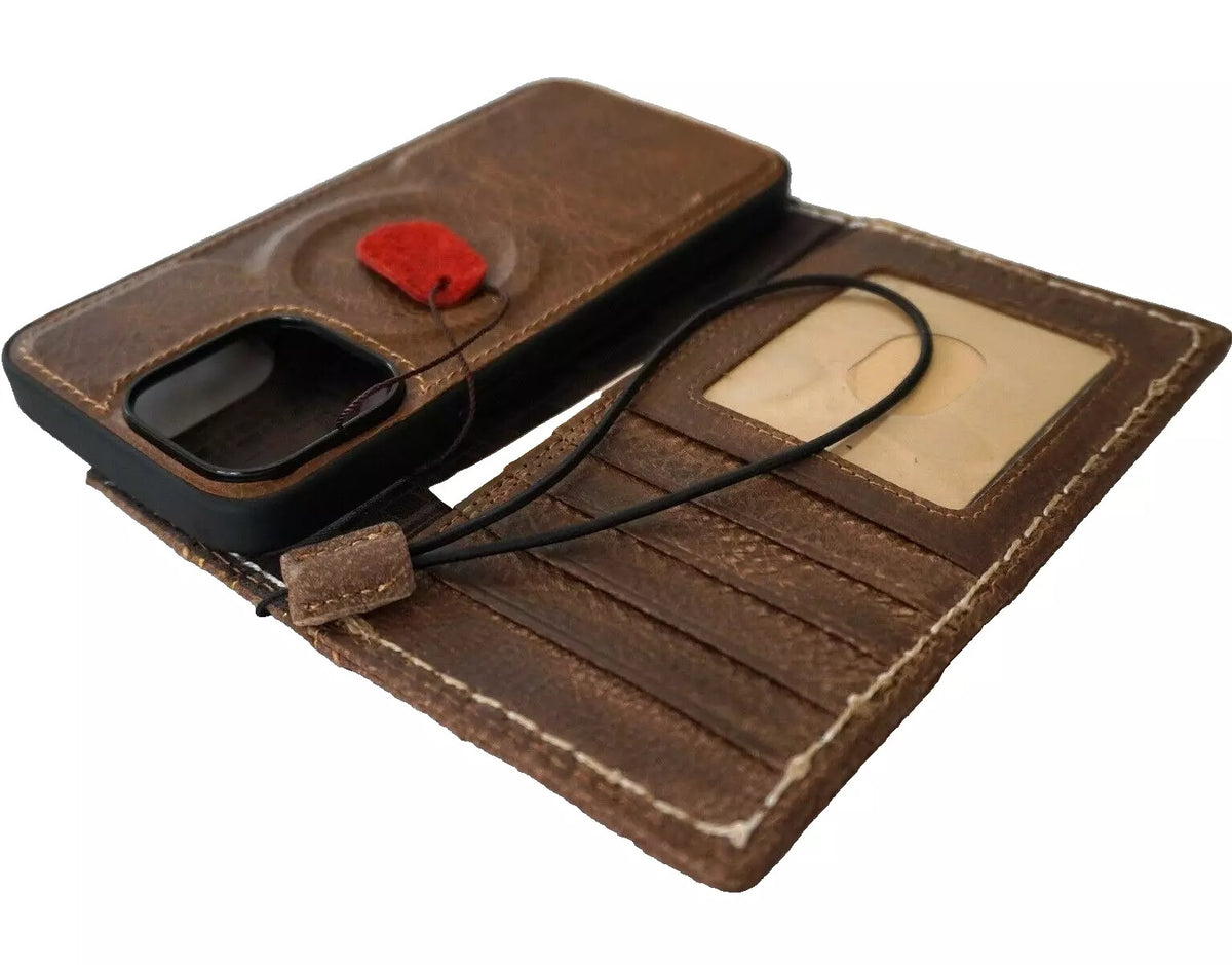 Genuine leather Bible-style wallet case for Google Pixel phones including Pixel 10, 6a, 7, 8, and 9 Pro by DAVISCASE with stamp art design