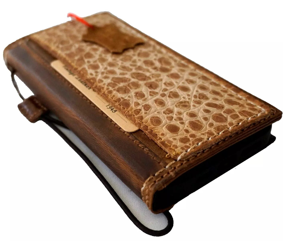 Handmade genuine leather phone case for iPhone 13-16 Pro Max with removable wallet, crafted by DAVISCASE.