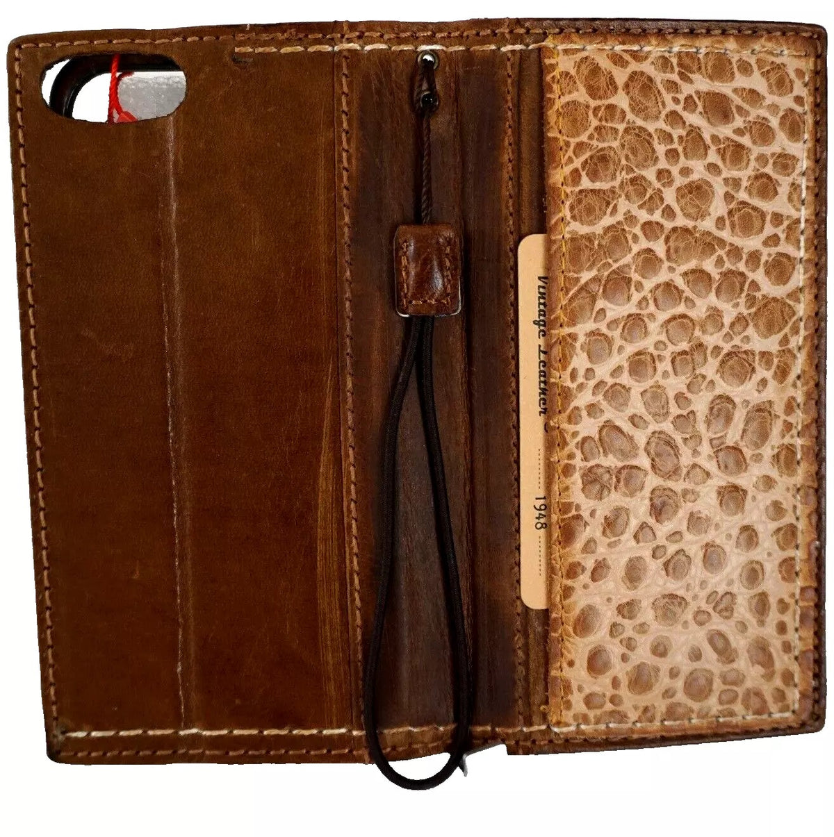Handmade genuine leather phone case for iPhone 13-16 Pro Max by DAVISCASE, featuring a removable wallet and hand-sewn details.