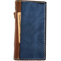 Handmade genuine blue leather phone case for iPhone 15, 16, 17 Pro Max with removable Air Plus wallet, crafted by DAVISCASE.