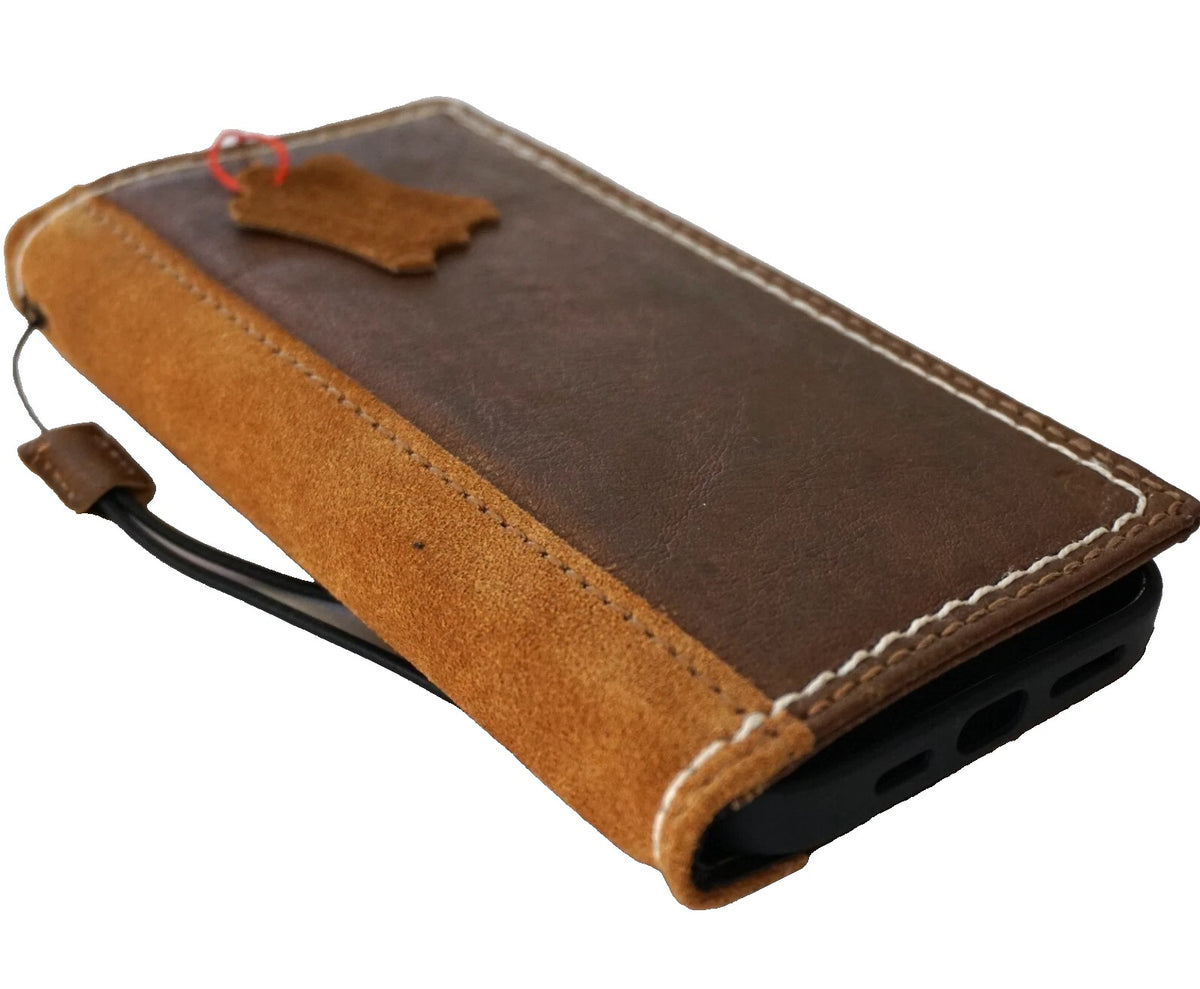 Handmade genuine leather wallet phone case for Galaxy Z Fold 3-8, featuring suede cover and luxury design by DAVISCASE.