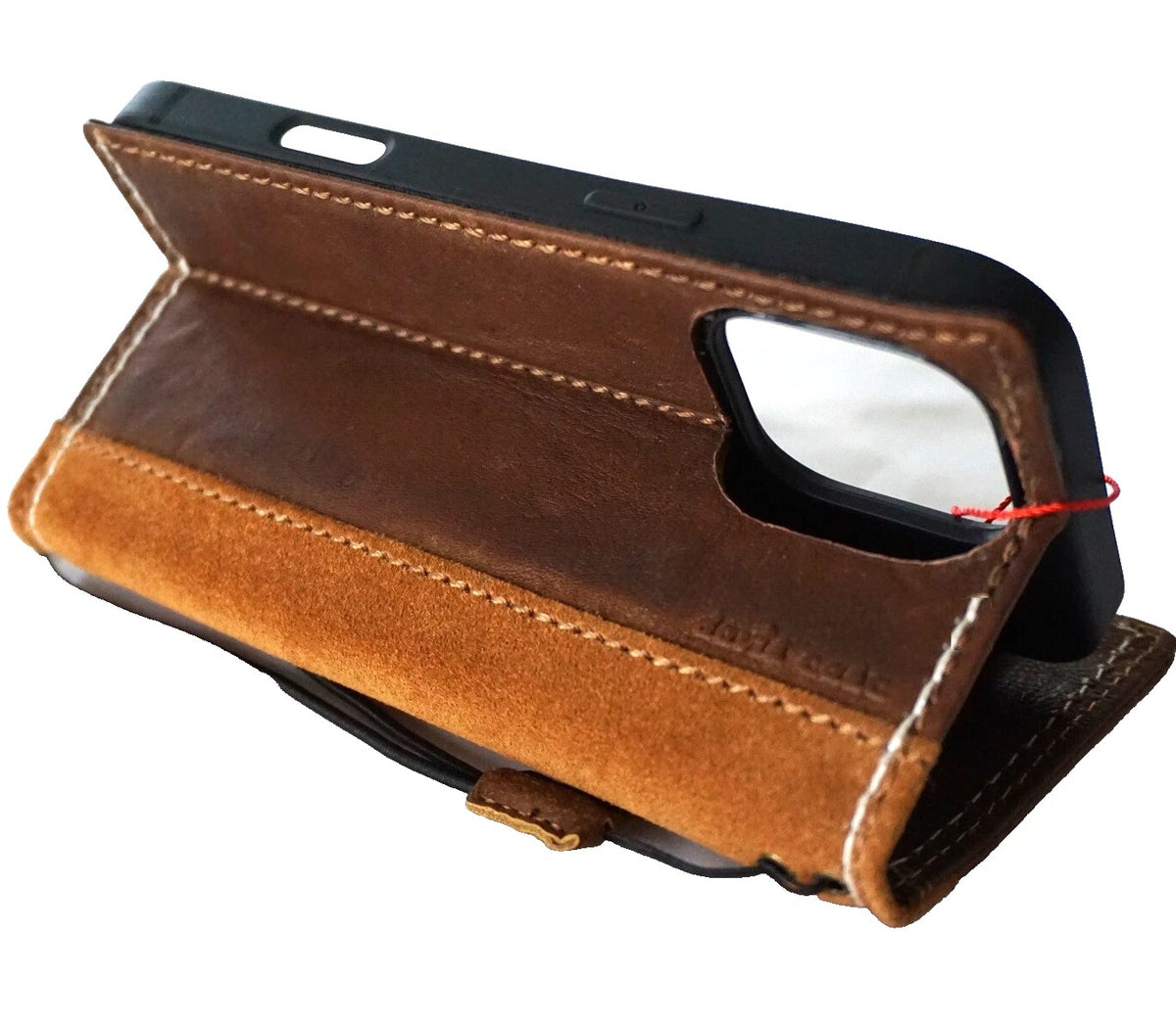 Handmade genuine leather wallet phone case for Galaxy Z Fold 3-7 by DAVISCASE, featuring suede cover and luxury craftsmanship.