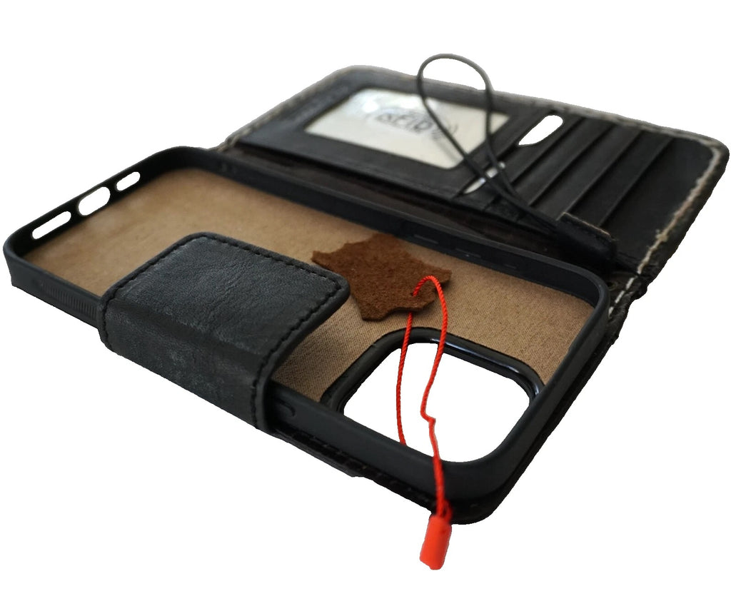 Genuine leather Galaxy S26 S25 S23 S24 Ultra Note Edge FE case by DAVISCASE, tan and black wallet book Z Fold cover with card slots.