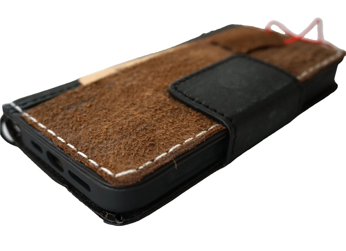 Genuine leather Galaxy S26/S25/S23/S24 Ultra Note Edge FE case by DAVISCASE, tan and black wallet book cover with Z Fold design