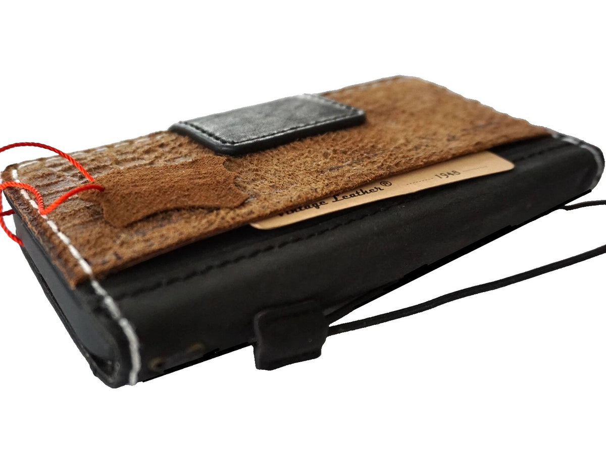 DavisCase genuine leather Galaxy S26/S25/S23/S24 Ultra Note Edge FE wallet book case in tan and black with card slots and cover.