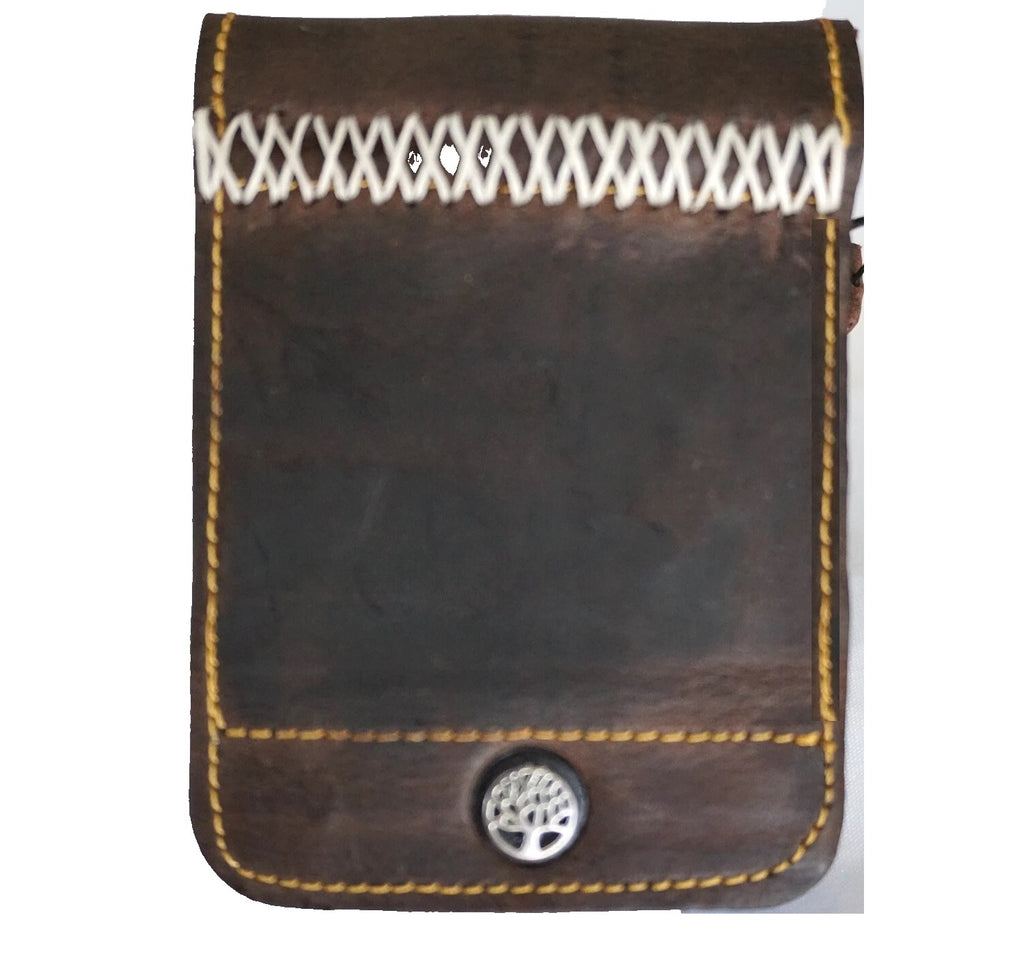 Handmade tan leather wallet case with Tree of Life design for Galaxy Z Flip 3 4 5 6 7, by DAVISCASE.