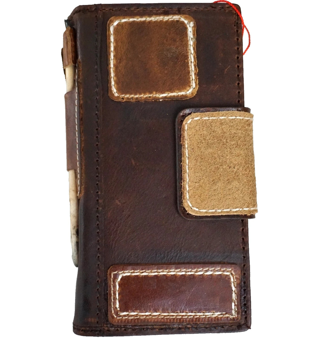 Genuine leather Galaxy S26 S25 S23 S24 S21 S22 Edge Ultra Note FE wallet book case with patches and magnetic closure by DAVISCASE