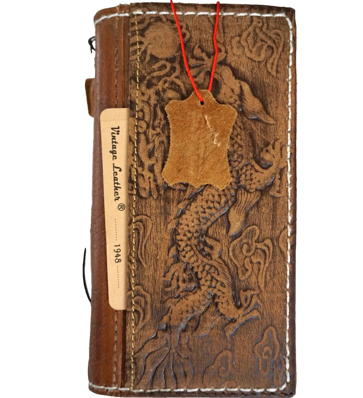 Handmade genuine leather Galaxy Z Fold 3 4 5 6 7 wallet book case with Zamch Dragon embroidery by DAVISCASE.