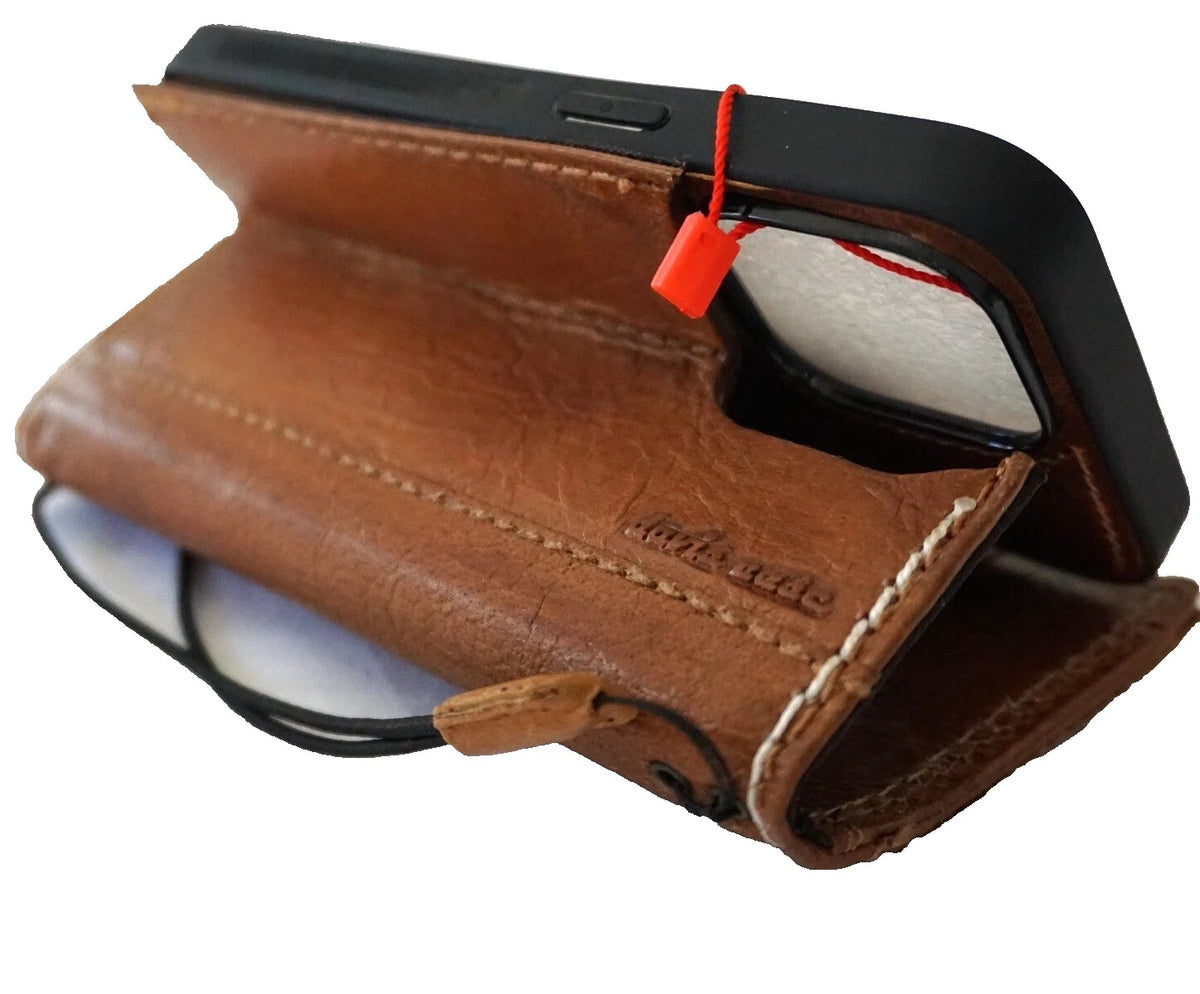Handmade genuine leather wallet book case for Galaxy Z Fold 3 4 5 6 7, featuring Zamch Dragon DIY sewing by DAVISCASE.