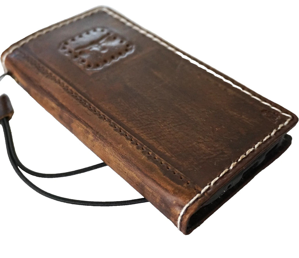 Handmade genuine leather phone case for iPhone 13-16 Pro Max with removable wallet, crafted by DAVISCASE.