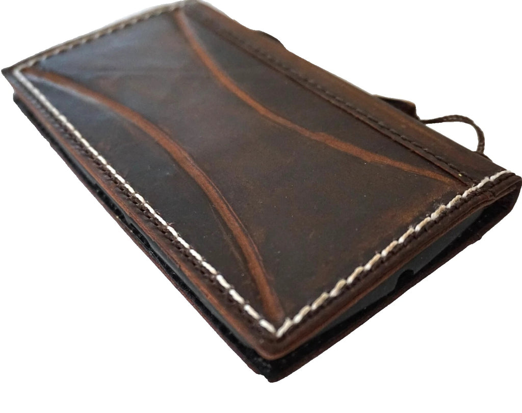 Handmade genuine leather phone case for iPhone XR XS 11 12 13 14 15 16 Pro Max with removable wallet, sewn with baseball stitching by DAVISCASE.