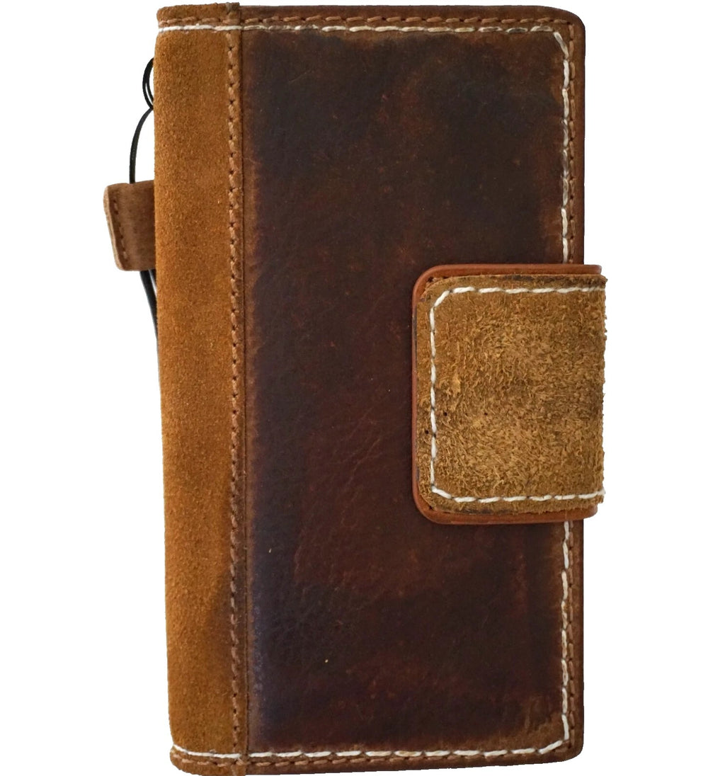Genuine tan leather Galaxy S26/S25/S23/S24 Ultra Note Edge Z Fold 3/4/5/6/7 case with wallet and suede interior by DAVISCASE.