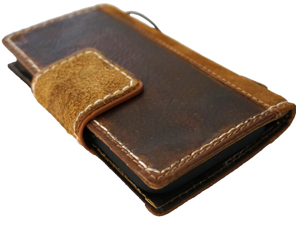 Handmade genuine leather wallet case for Galaxy Z Fold 3-7 by DAVISCASE, suede tan finish with a textured, premium look.