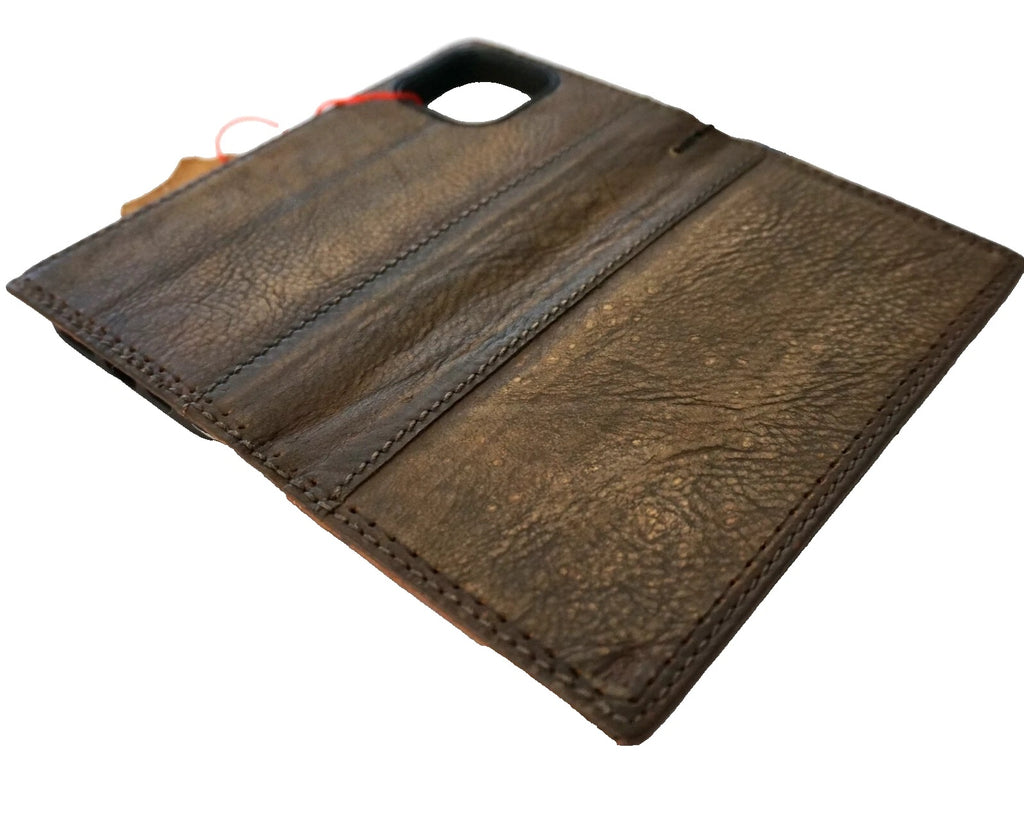 Handmade genuine leather phone case for Apple iPhone 12 to 17 Pro Max, with wallet-style design by DAVISCASE.