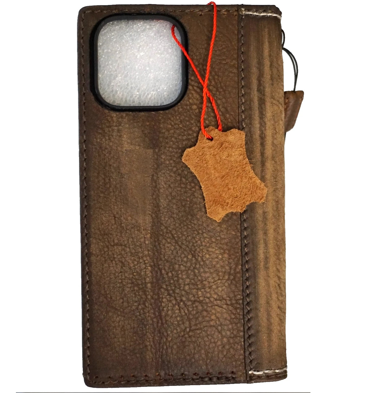 Handmade genuine leather phone case for Apple iPhone 12, 15, 16 Pro Max with football wallet design by DAVISCASE.