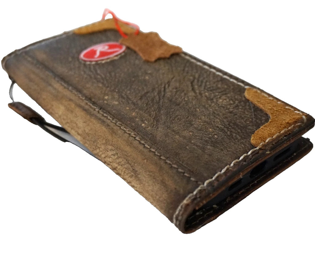 Handmade genuine leather phone case for Apple iPhone 12, 15, 16 Pro Max with football wallet cover by DAVISCASE.