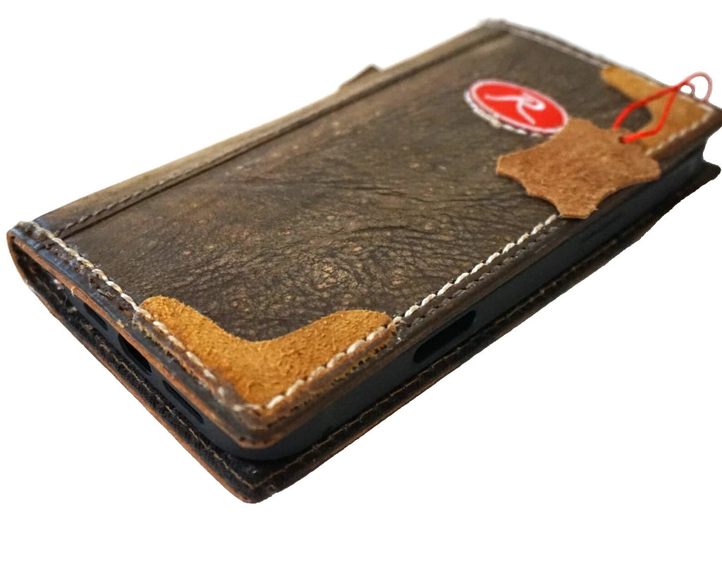 Handmade genuine leather phone case for iPhone 12, 15, 16 Pro Max by DAVISCASE with football wallet design and book cover style.