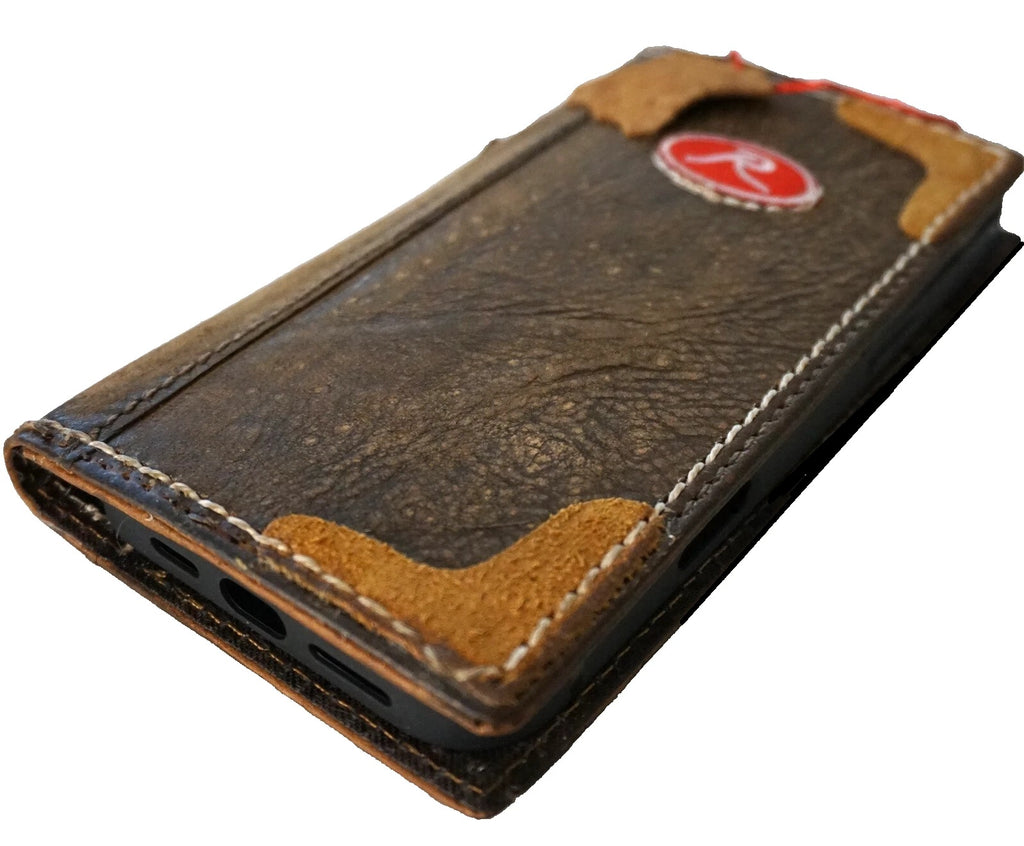 Genuine leather wallet case for Google Pixel phones by DAVISCASE, featuring a fold design with card slots and hand-made craftsmanship.