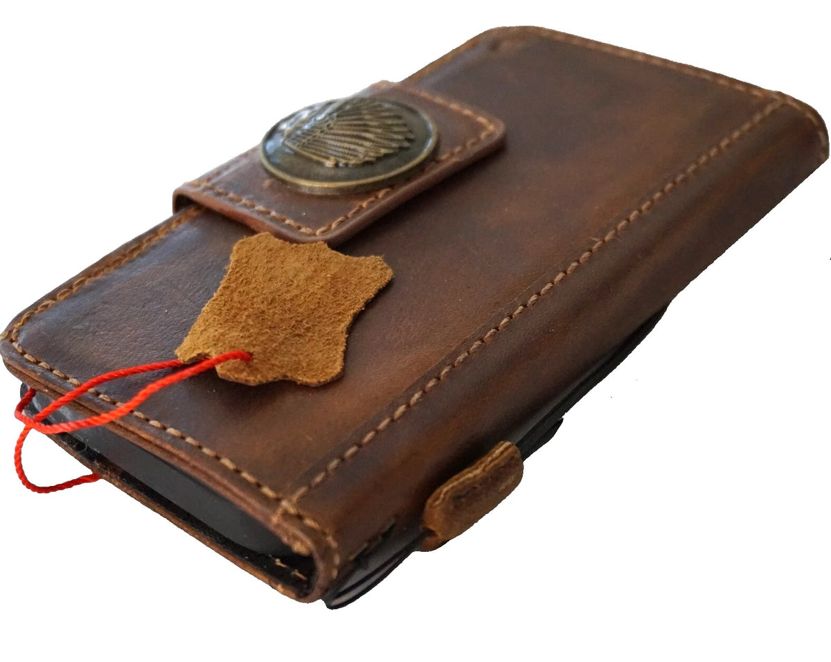 Genuine leather DAVISCASE wallet case for Google Pixel Fold, featuring book-style design with closure and Indian cowboy-inspired details.