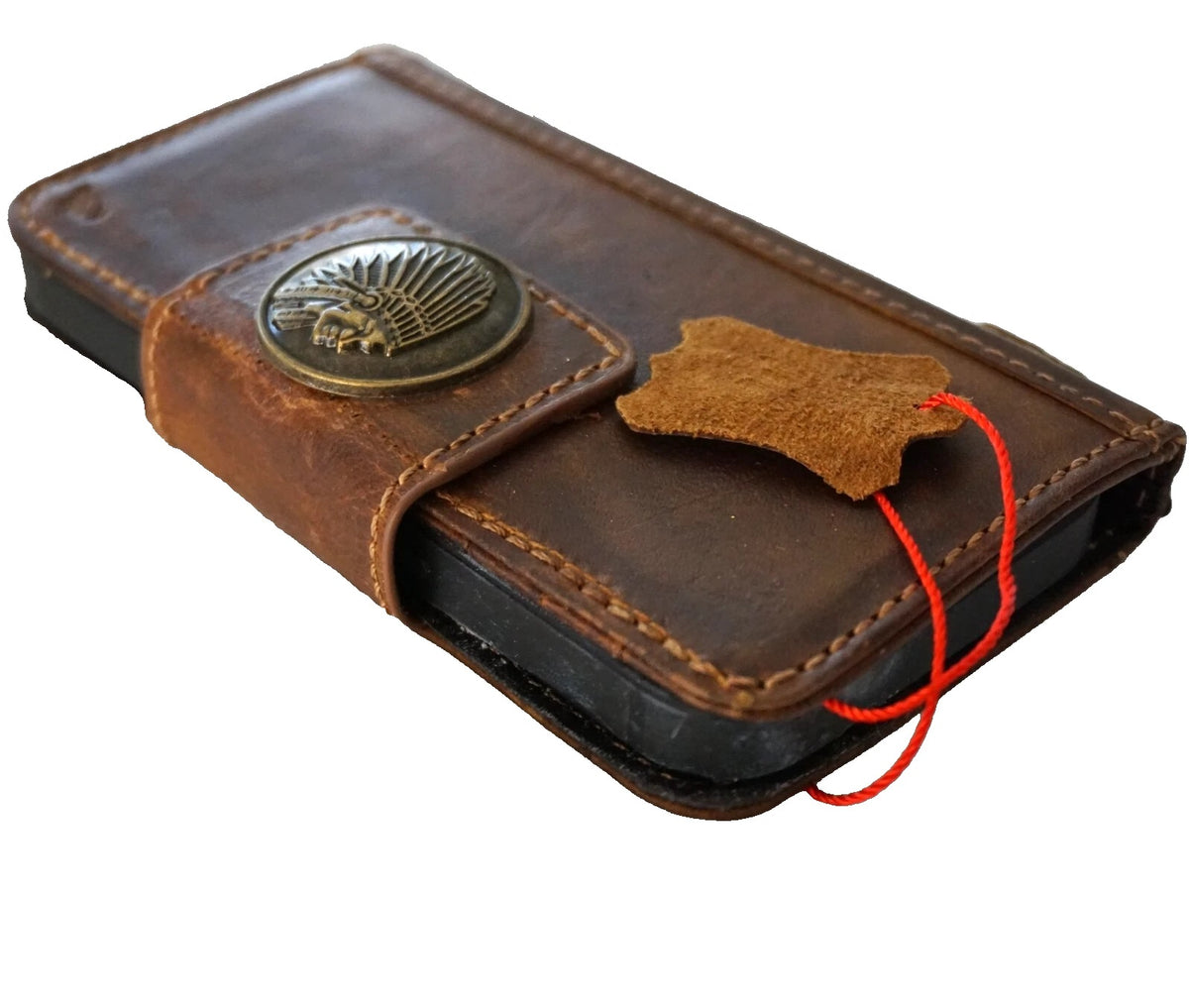 Genuine leather Google Pixel Fold case by DAVISCASE, book wallet style with closure, featuring a luxury Indian cowboy design.