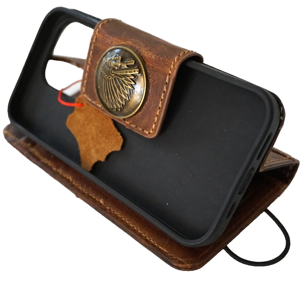 Genuine leather Galaxy S26 S25 S24 Ultra Note Edge FE case with wallet, Z Fold design, Indian cowboy style, by DAVISCASE.