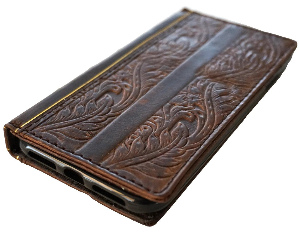 Handmade genuine leather phone case by DAVISCASE for Galaxy S series, Note, Z Fold, with wallet and Bible book design.