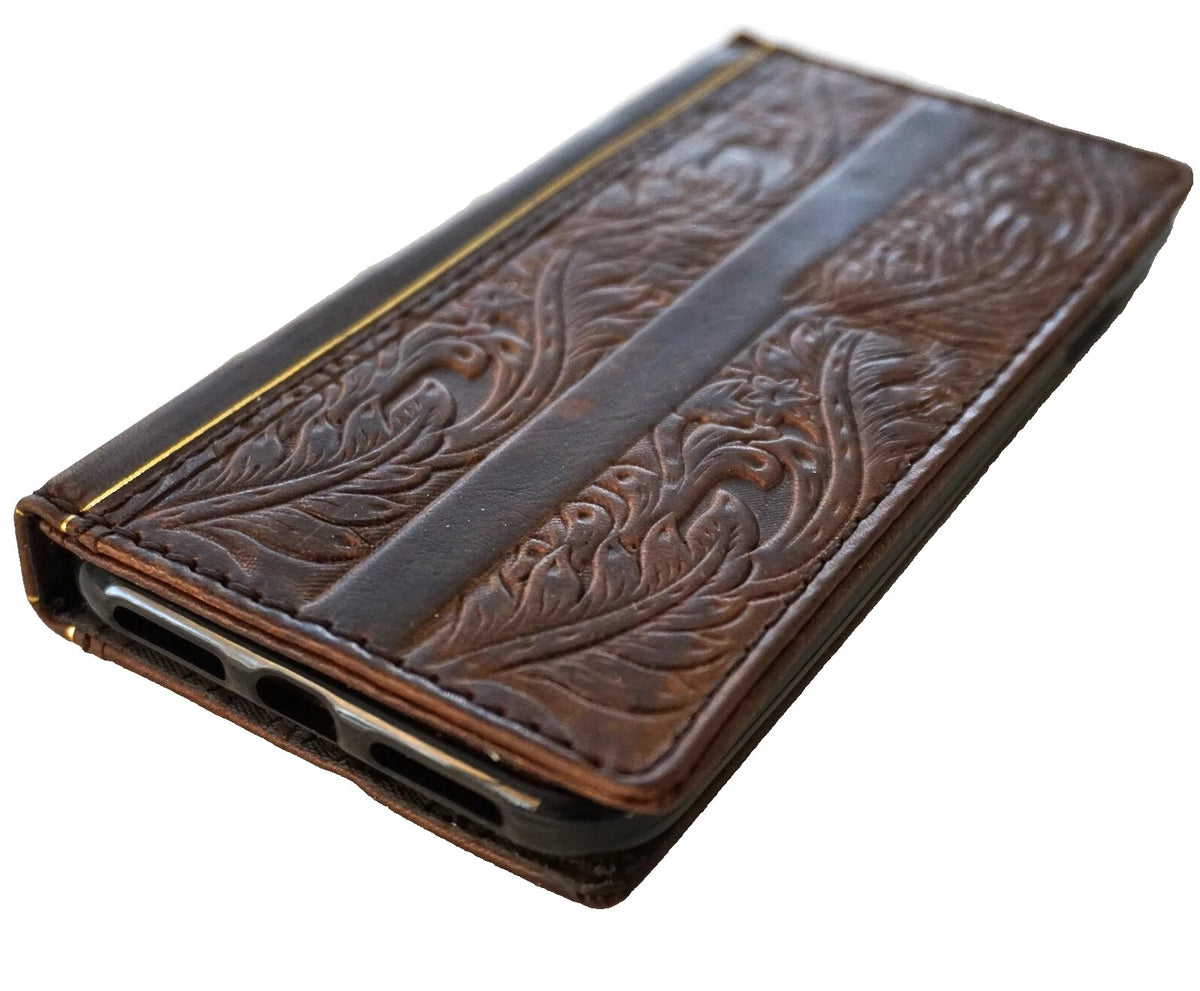 Handmade genuine leather phone case by DAVISCASE for Galaxy S series, Note, Z Fold, with wallet and Bible book design.