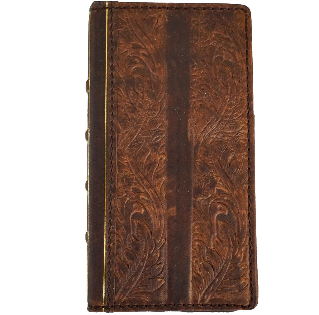 Handmade genuine leather phone case for iPhone 16, 12, 13, 14, 15 Pro Max, 8 Plus, SE with feather design by DAVISCASE