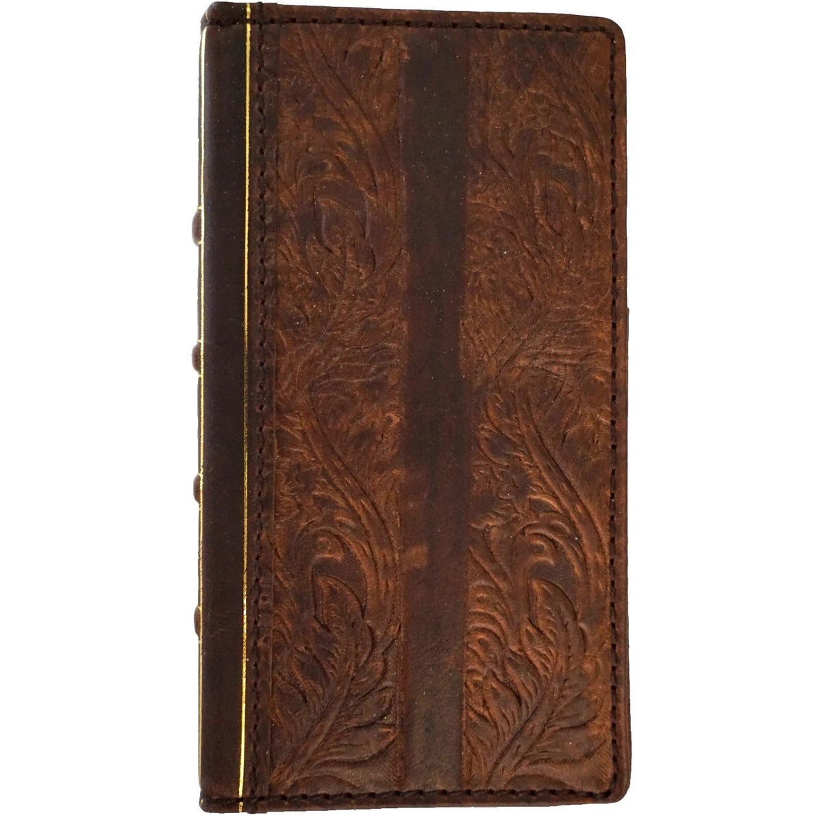 Handmade genuine leather phone case for iPhone 16, 13, 12, 14, 15 Pro Max, featuring a Bible crafts design with feather details.