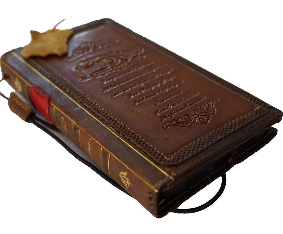 Handmade genuine leather phone case by DAVISCASE for Galaxy S series and Note Z Fold models in tan red with coarse seam design.