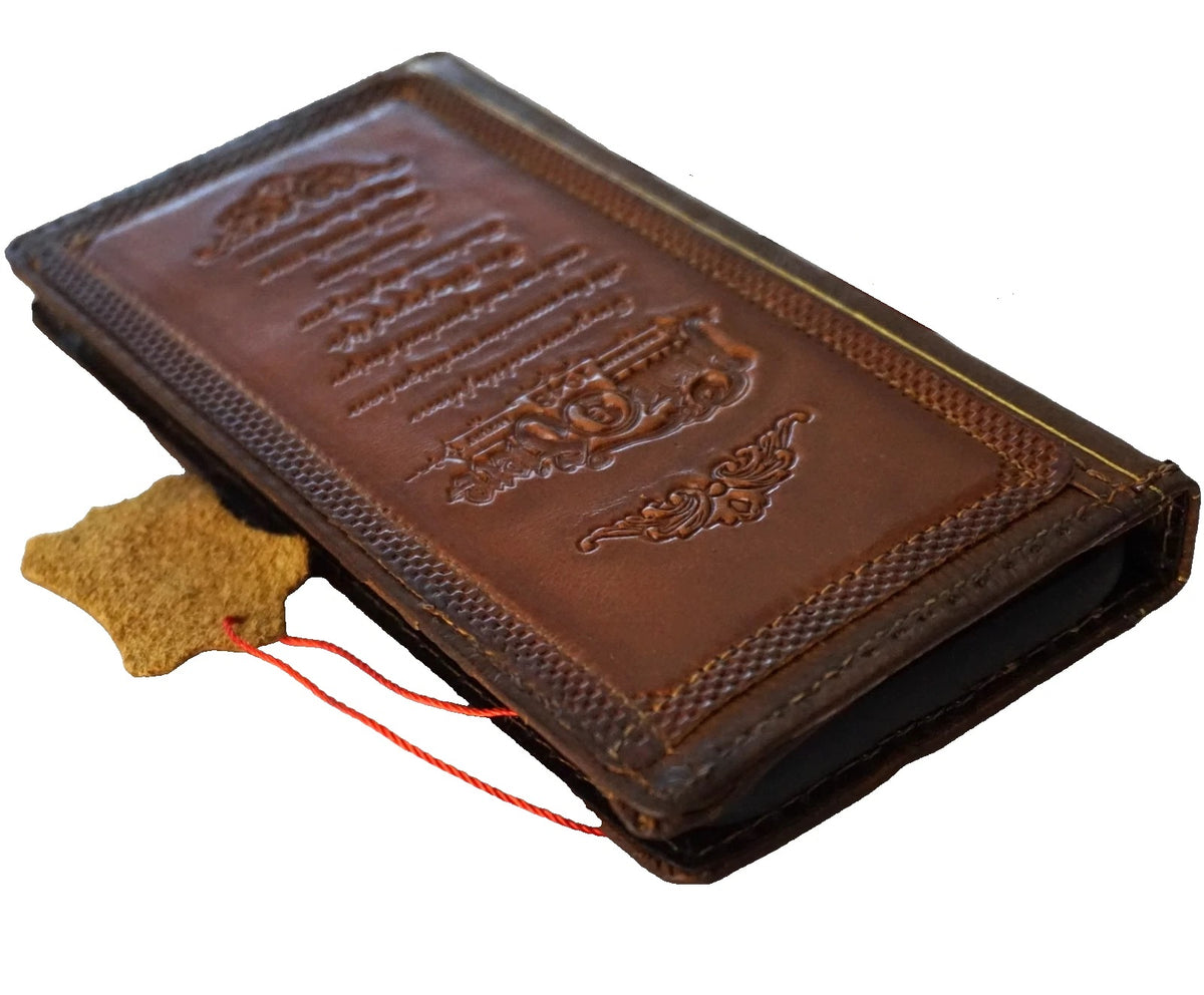 Handmade genuine leather phone case for Samsung Galaxy S series and Note Z Fold, with coarse seam in tan and red, by DAVISCASE.