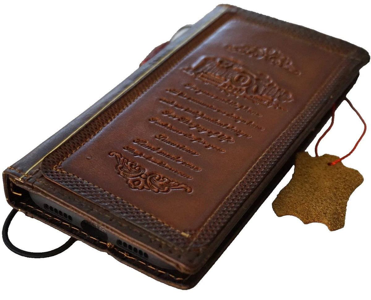Handmade genuine leather phone case by DAVISCASE for Galaxy S series and Note Z Fold 3-7, featuring coarse seam and wallet design in tan red.