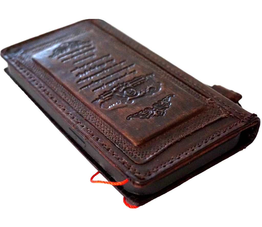 Handmade genuine leather phone case for Galaxy S26, S24, S25 Ultra, Note Z Fold 5-7, featuring coarse seam detail and wallet design.