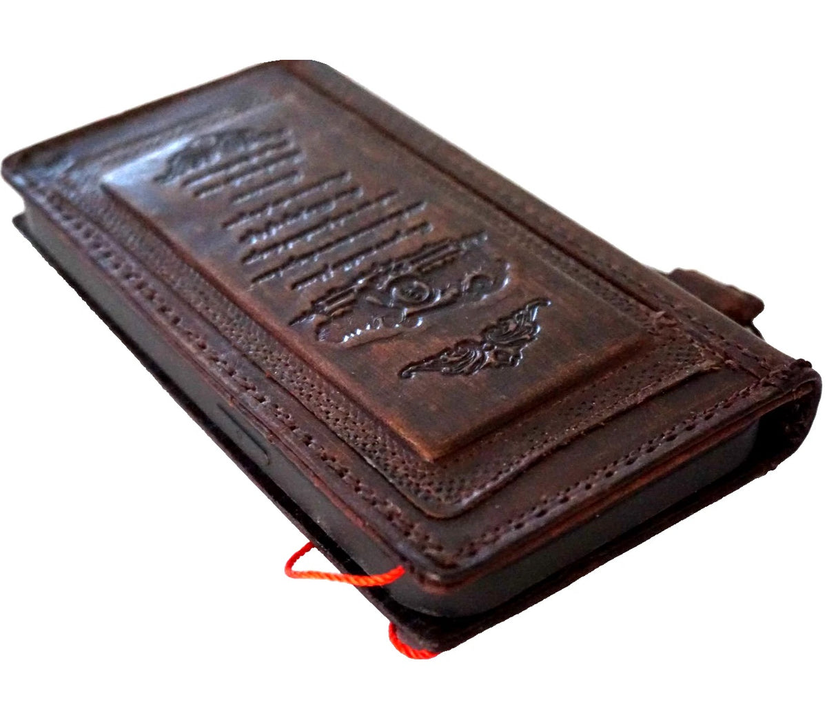 Handmade genuine leather phone case for Galaxy S26, S24, S25 Ultra, Note Z Fold 5-7, featuring coarse seam detail and wallet design.