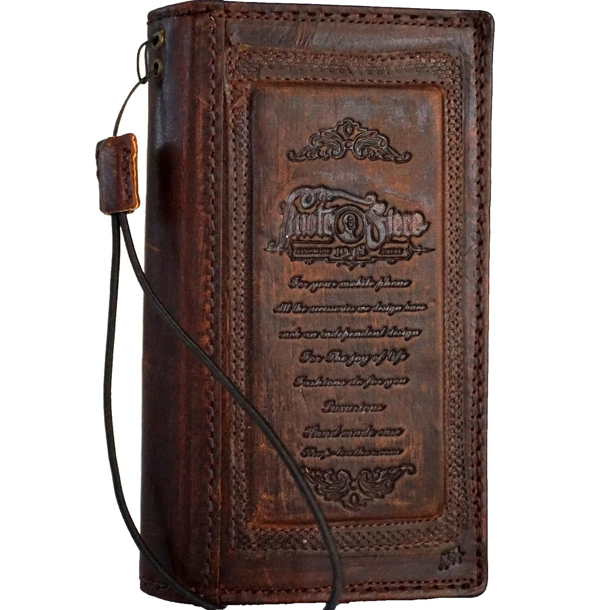 Handmade genuine leather phone case for Galaxy S26, S24, S25 Ultra, Z Fold 5, 6, 7 Edge, with wallet and coarse seam detail by DAVISCASE