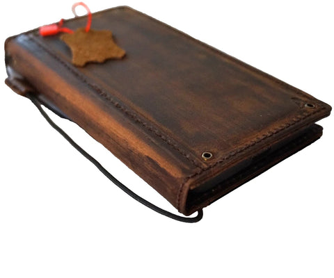 Genuine Leather Case For Apple iPhone 16 13 14 15 16E Pro Max 11 12 8 Wallet Book Cover copper Hole HandMade Diy