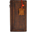 Handmade genuine leather wallet case for iPhone 8 to 17, featuring copper hole details and crafted by DAVISCASE.