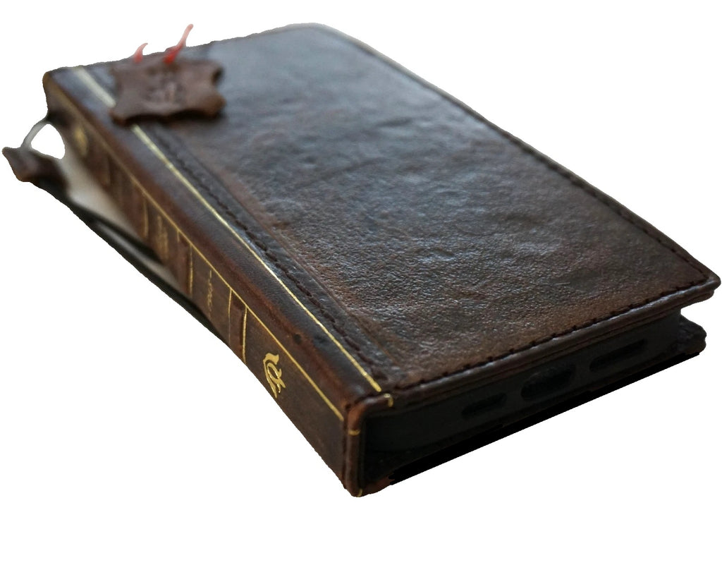 Handmade genuine leather phone case for Galaxy S series with coarse seam design, featuring wallet and Bible book style by DAVISCASE.