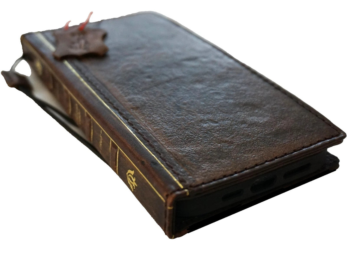 Handmade genuine leather phone case for Galaxy S series with coarse seam design, featuring wallet and Bible book style by DAVISCASE.