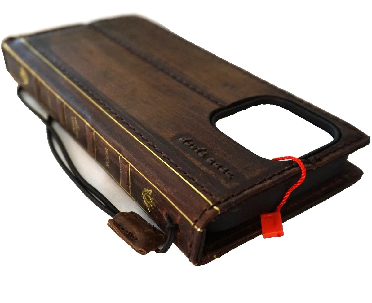 Handmade genuine leather phone case for Samsung Galaxy S24, S21, S20, Note, Z Fold, and more, with wallet and Bible book design by DAVISCASE.