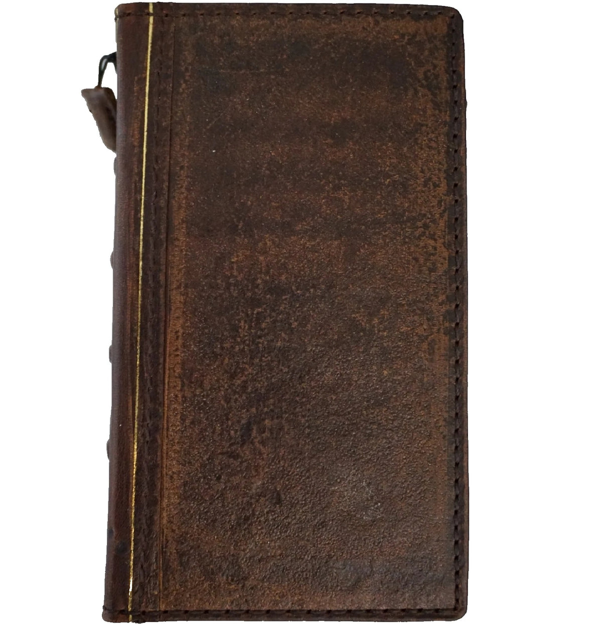 Handmade genuine leather phone case for iPhone 13-17 Pro Max, Air Wallet Bible Book Cover by DAVISCASE, showcasing detailed craftsmanship.