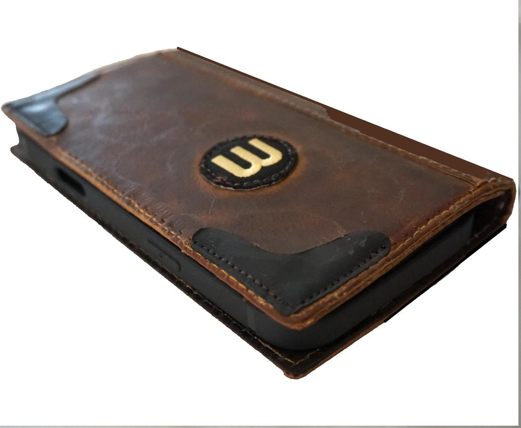 Handmade DAVISCASE genuine leather phone case for iPhone 17, 12, 16, 14, 15, 16E Pro Max with football wallet book design.