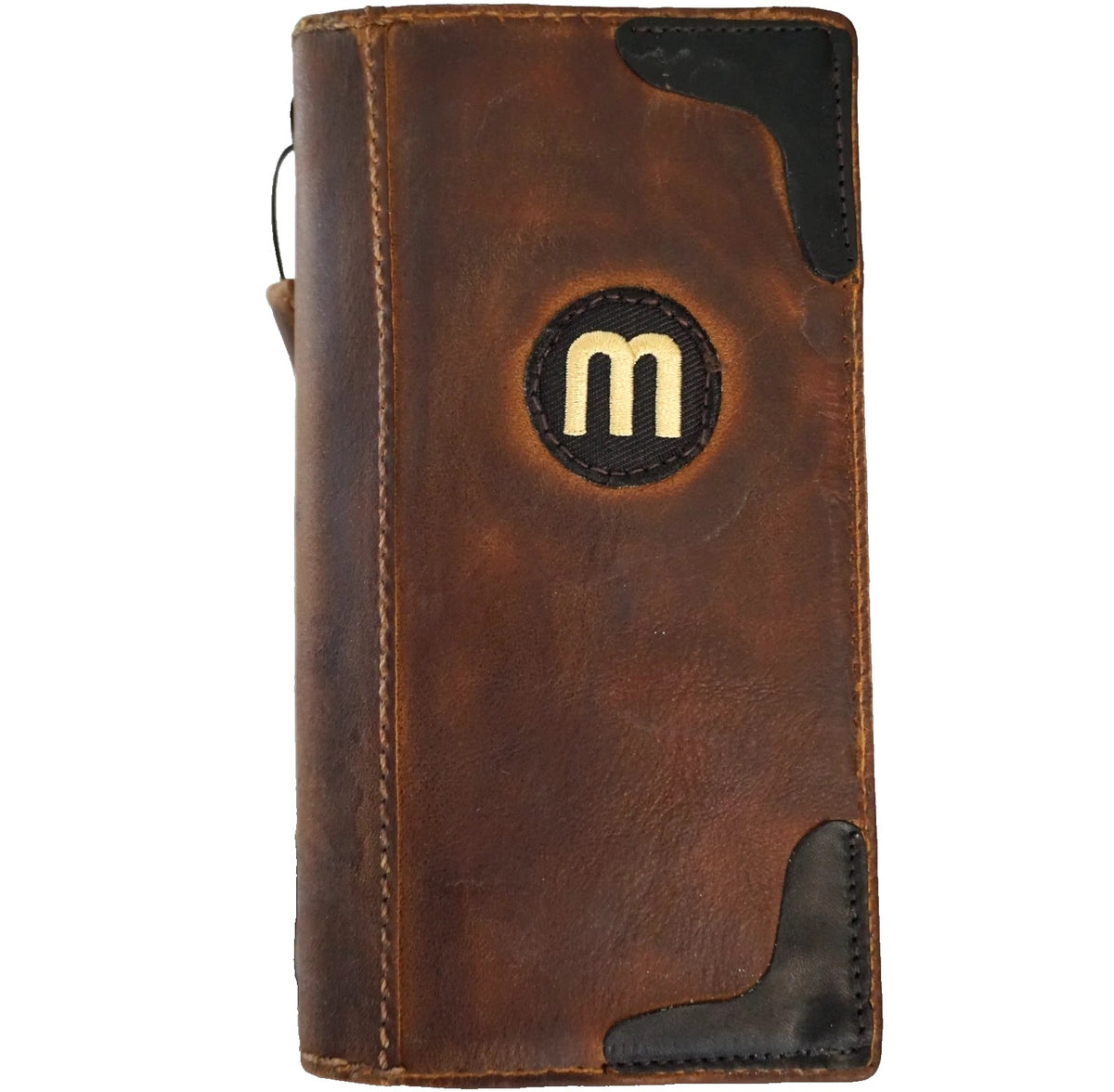 Handmade genuine leather phone case for iPhone models, featuring a football wallet design and oiled finish by DAVISCASE.