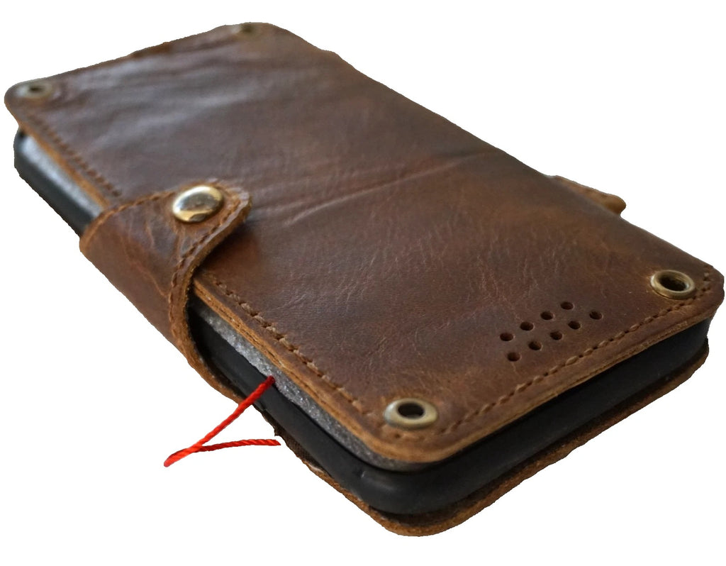 Handmade genuine leather phone case with wallet and clasp for Samsung Galaxy S24, S25, S26, Z Fold 8-7, featuring oiled finish.
