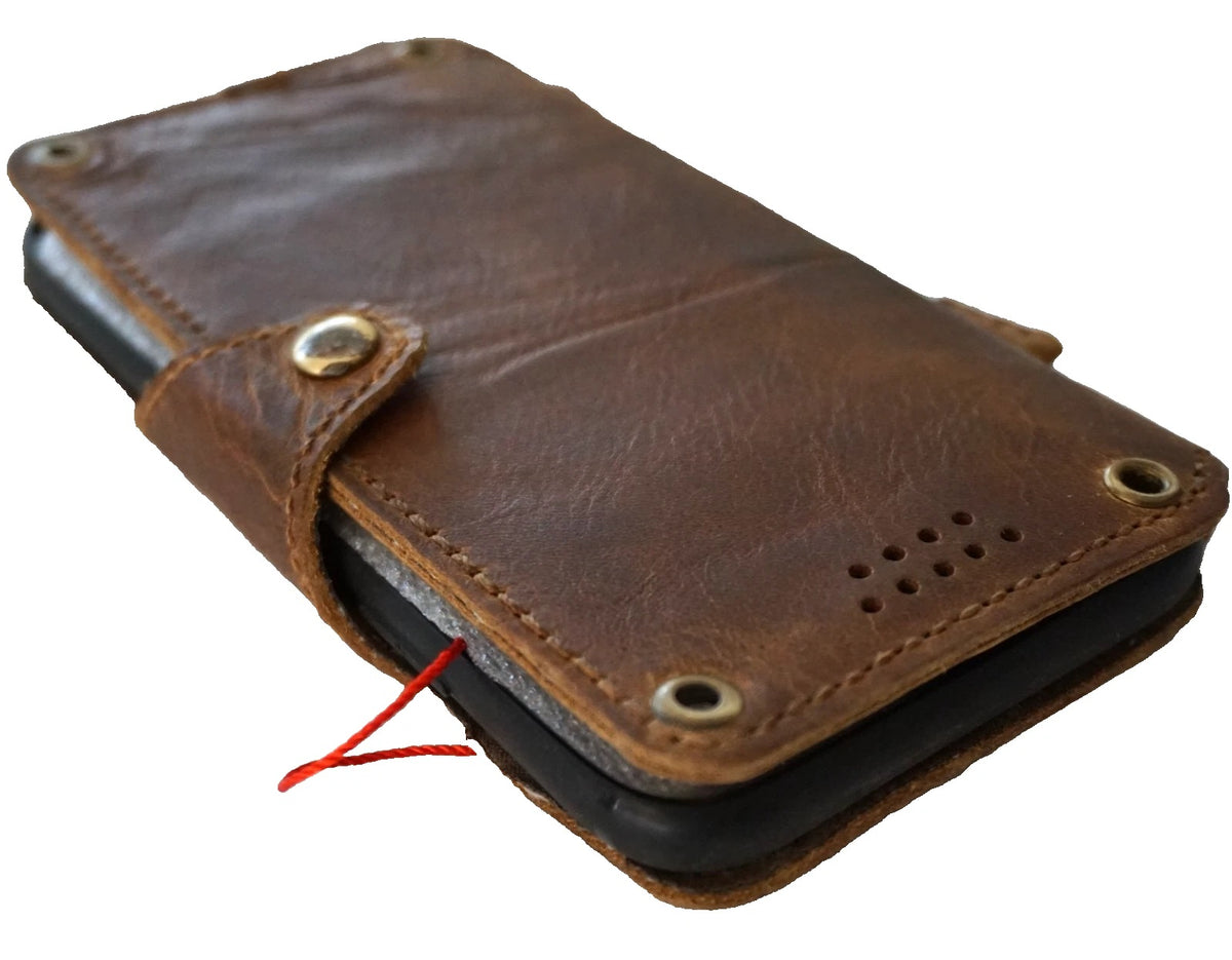 Handmade genuine leather phone case for Galaxy S24, S25, S26 Edge, Z Fold 3-7, with wallet and clasp by DAVISCASE.