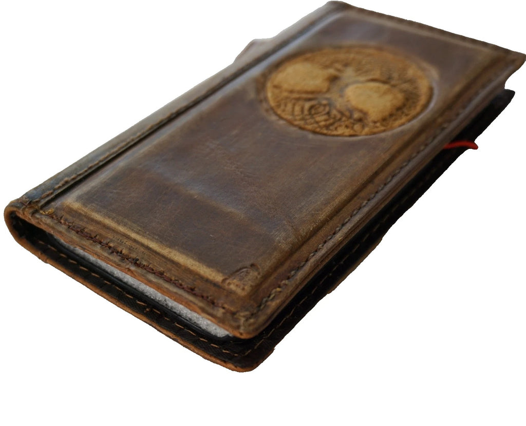 Handmade genuine leather phone case with Tree of Life design for iPhone 13 to 17 Pro Max by DAVISCASE