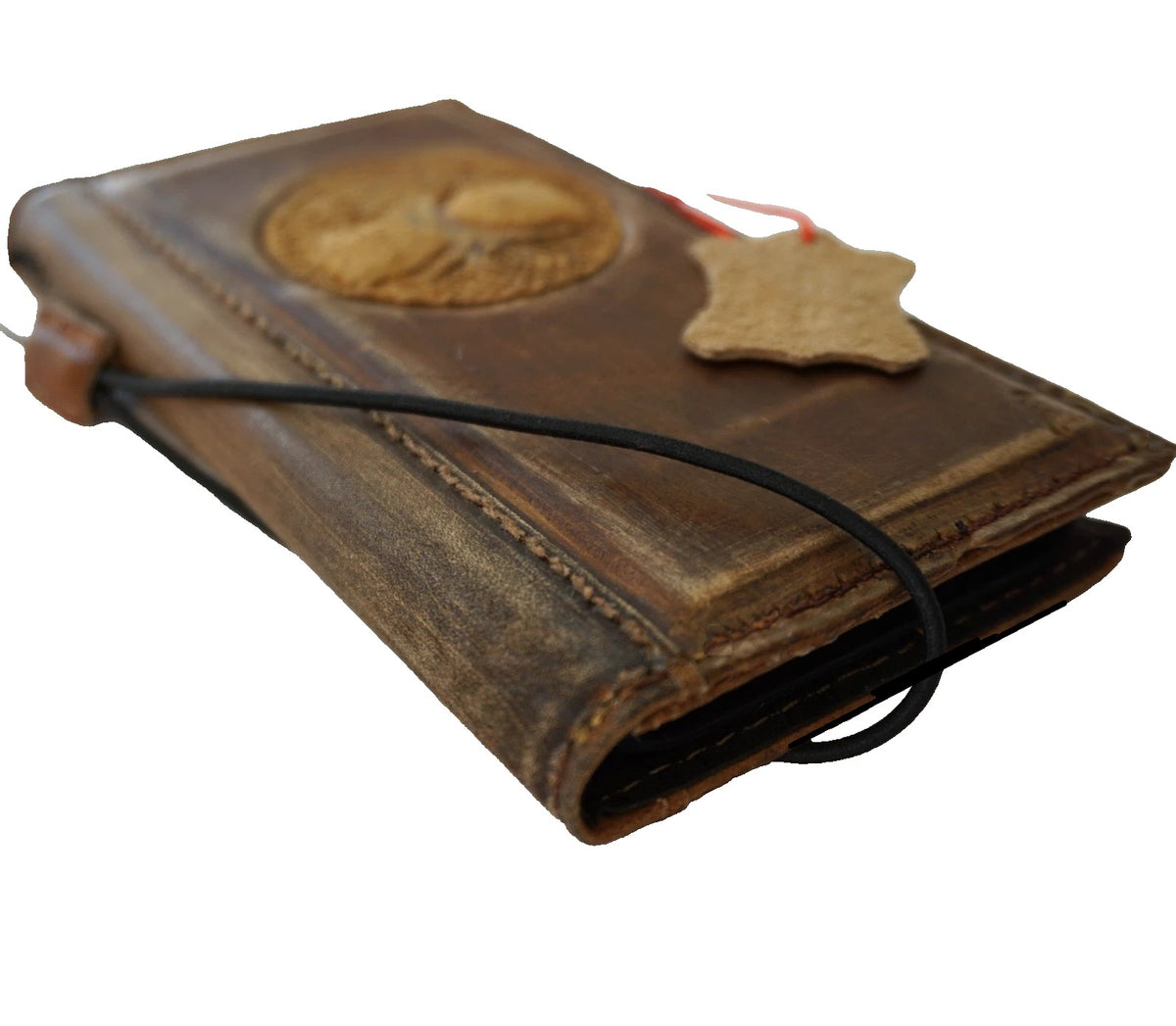 Handmade genuine leather phone case with Tree of Life design for iPhone 13-17 Pro Max by DAVISCASE.