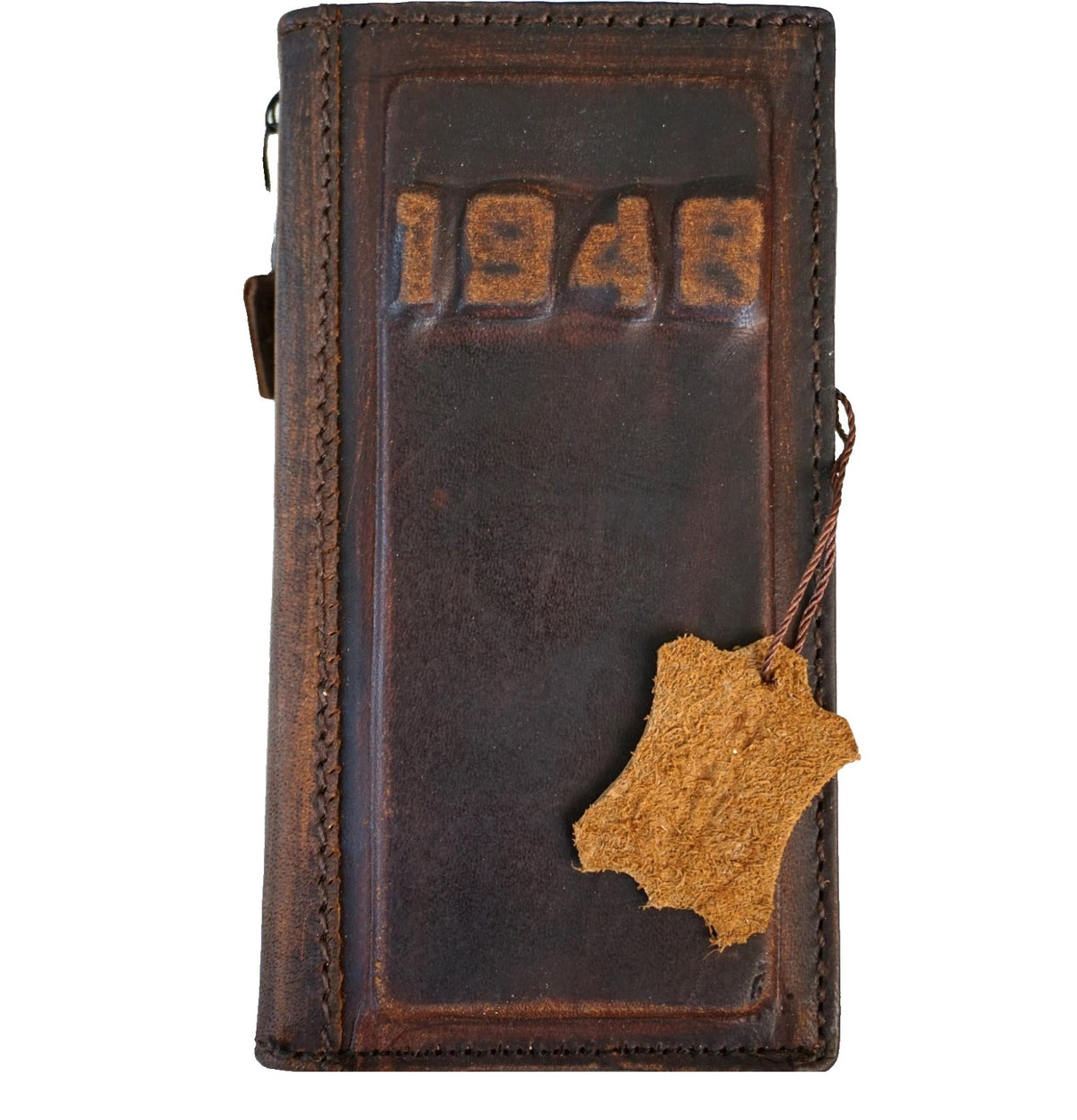 Handmade genuine leather phone case for Galaxy S and Note series, featuring wallet design and 3D detailing by DAVISCASE.